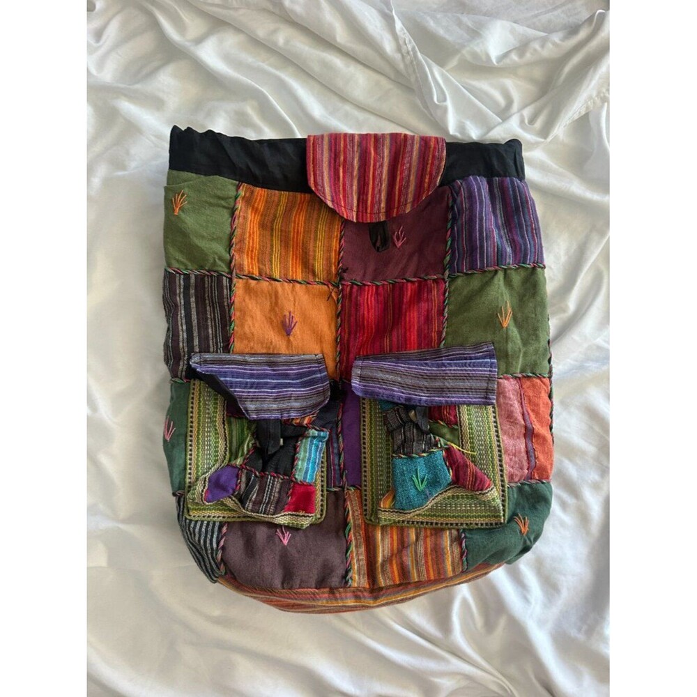 Handmade Nepal Patchwork Backpack Boho Hippie Festival Cotton Colorful Ethnic - Picture 4 of 9